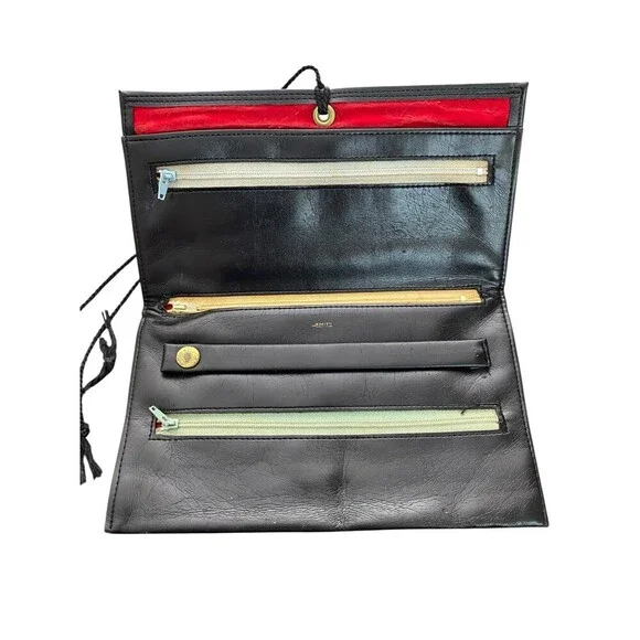 Amity Foldable Jewelry Holder Black Leather Case Organizer Travel Vintage