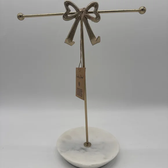 Gold Bow Jewelry Stand with White Marble Base