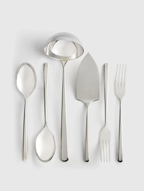 QUINCE NIB Gia Minimalist 6 Piece Serving Utensil Set Polished Stainless Steel
