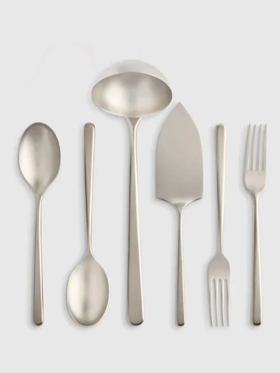 QUINCE NIB Gia Minimalist 6 Piece Serving Utensil Set Brushed Stainless Steel