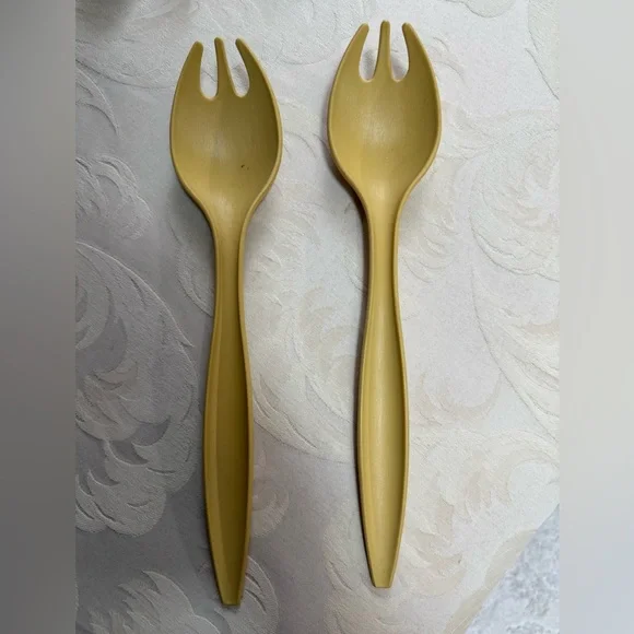 Vintage Tupperware Avocado Green Salad Servers Fork Spoon 12” Set‎ MCM
