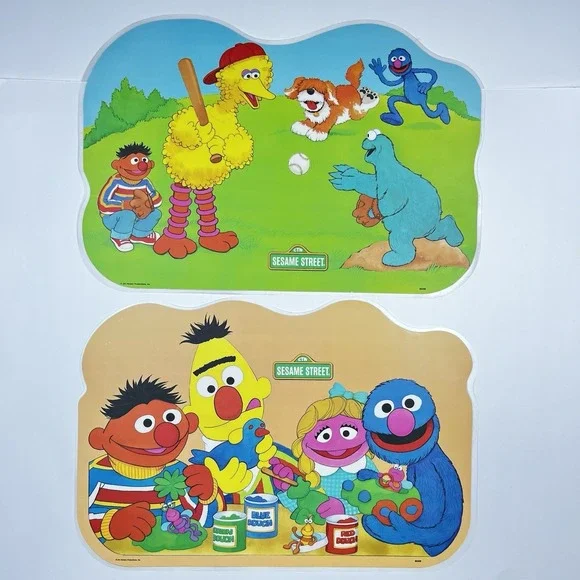 Vtg Sesame Street Placemats Lot of 2 Games Double Sided Laminated 80s Nostalgia