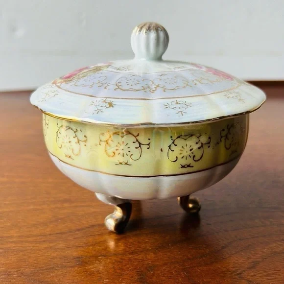 Vintage Opalescent Footed Trinket Box