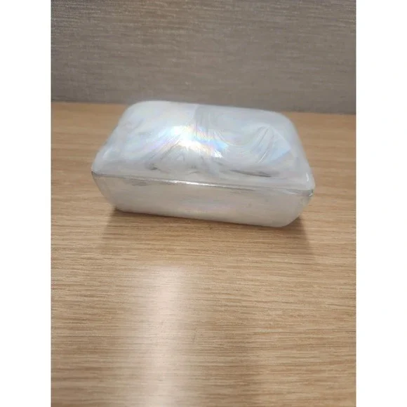 Vintage White Swirled Opulent Glass Lidded Trinket Or Jewelry Box Crowning Touch