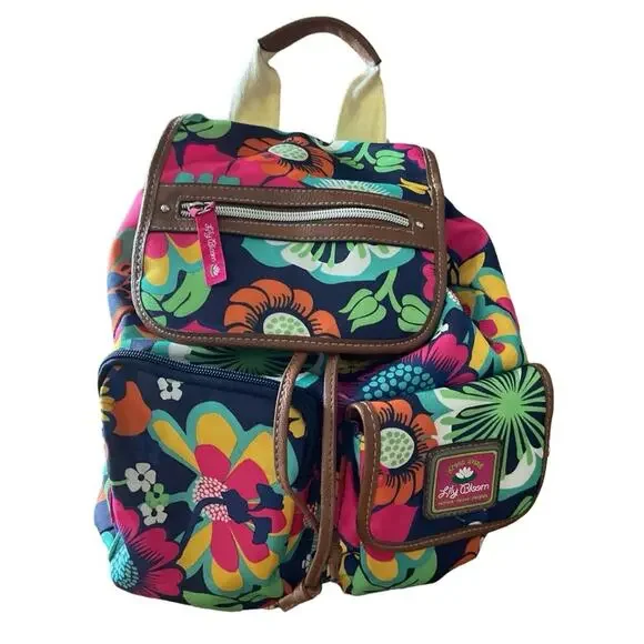 Lily Bloom Vibrant Flower Backpack Eco Friendly Drawstring Travel School Bag
