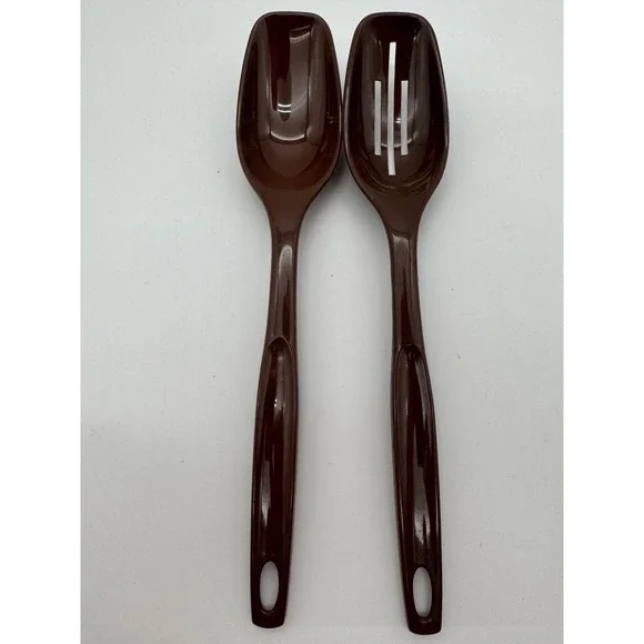 Foley Brown Melamine Salad Serving Spoon & Fork Set Vintage Mid Century