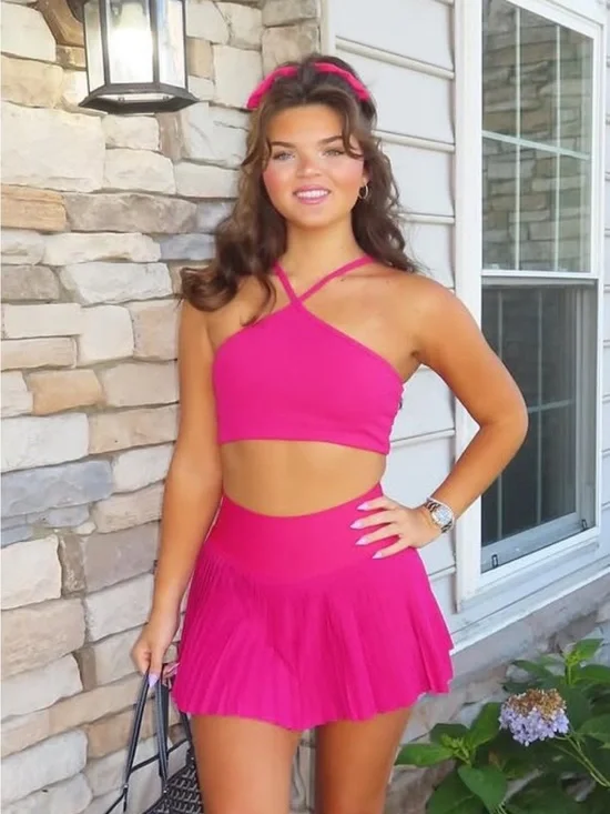 ALO Yoga Hot Pink Cross-Strap Mini Skirt Set