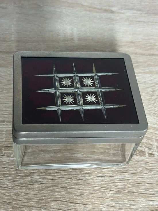 Vintage German Glass Jewelry Box Starburst Lid Trinket Box