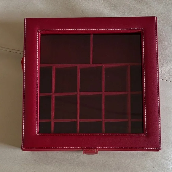 Red faux leather jewelry display box