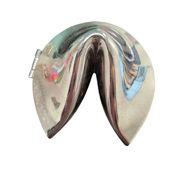 Silver Tone Metal Fortune Cookie Hinged Trinket Box Keepsake Jewelry Case