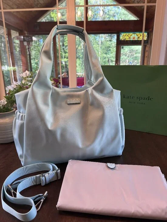 Kate Spade Carter Large Baby Diaper Bag Tote with Changing Pad Chelsea Crisp Sky