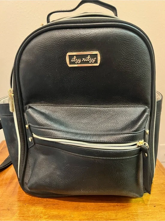 itzy ritzy Black Leatherette Baby Diaper Backpack