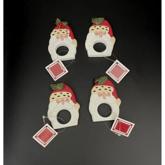 Vtg Dayton Hudson Wood Santa Claus Napkin Rings Set of 4 St Nick 1998 Retro