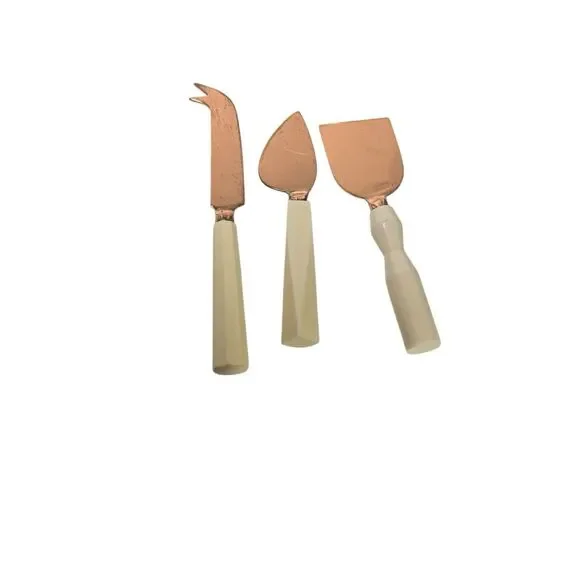 Vintage Brass & Marble Cheese Knives Set High Qual Knife Spreader Slicer