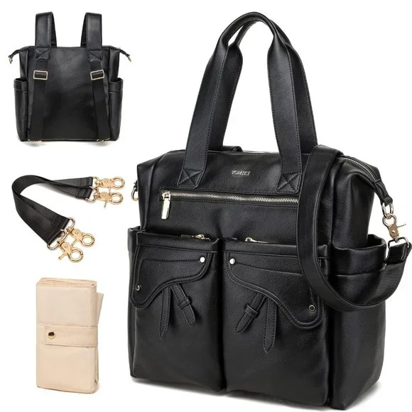 Diaper Bag Backpack Vegan Leather Modern Tote Travel Large Capacity