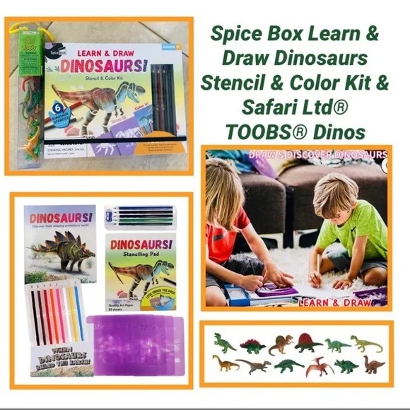 Draw Dinosaurs Stencil & Color Kit & Safari Ltd® TOOBS® Dinos