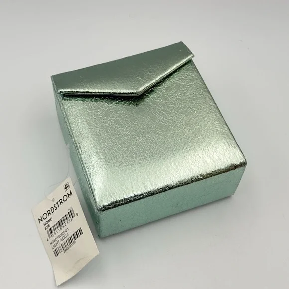 NWT NORDSTROM Aqua Blue Metallic Folding Jewelry Ear Ring Box Travel Organizer