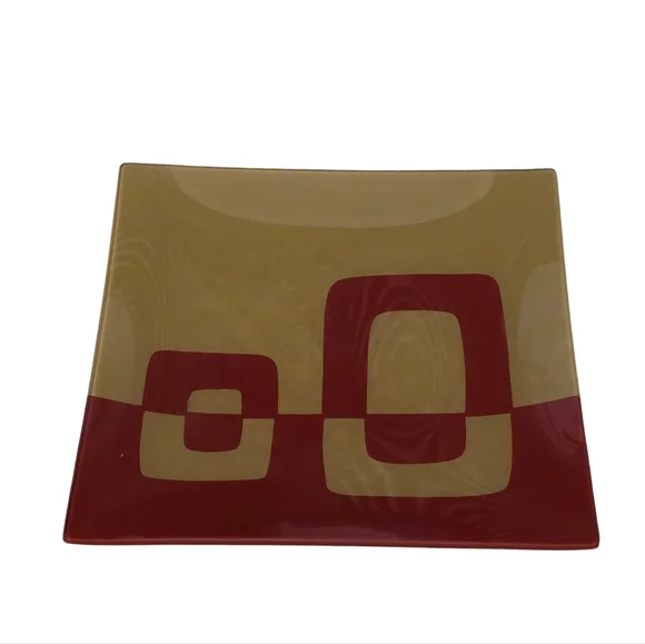 Square Trinket Tray Red & Gold Bold Geometric Print 8