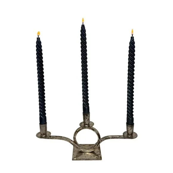 Vtg Art‎ Deco Silver Plated Candelabra Mid Century Hammered Silver Candle Holder