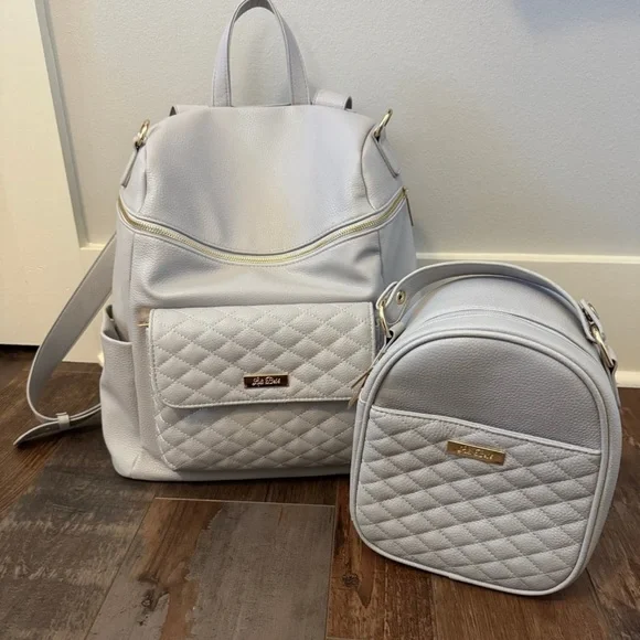 Luli Bebe grey Quilted Backpack and bottle bag set