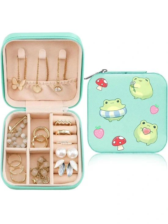Mint Green Cartoon Frog Jewelry or Accessory Travel Case