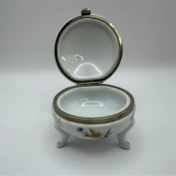 Vintage Lefton China Japan Floral Hinged Trinket Box Gold Trim