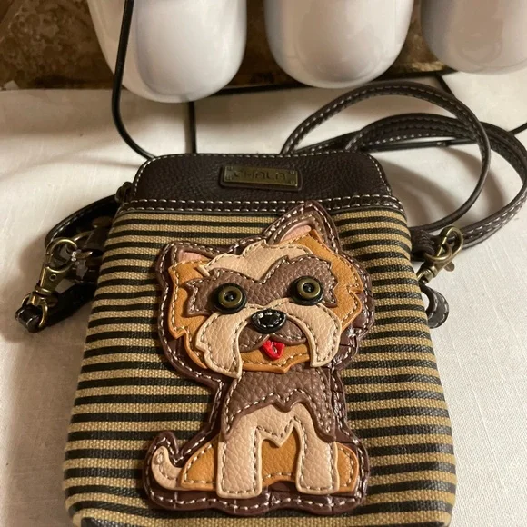 Chala Dog/ yorkie Striped Crossbody Bag with Dog