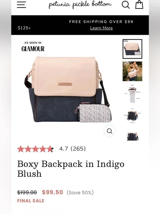 Petunia Pickle Bottom Two-Tone Boxy Backpack in Indigo and Blush