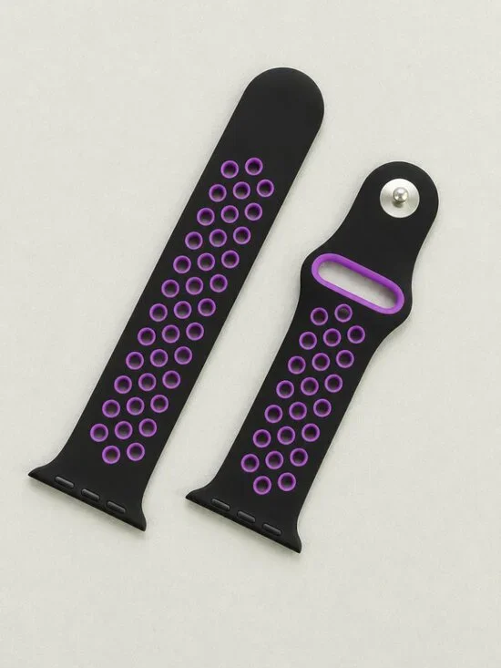 Sporty Replacement Band for Apple Watch Black Purple Silicone Perforated Strap L