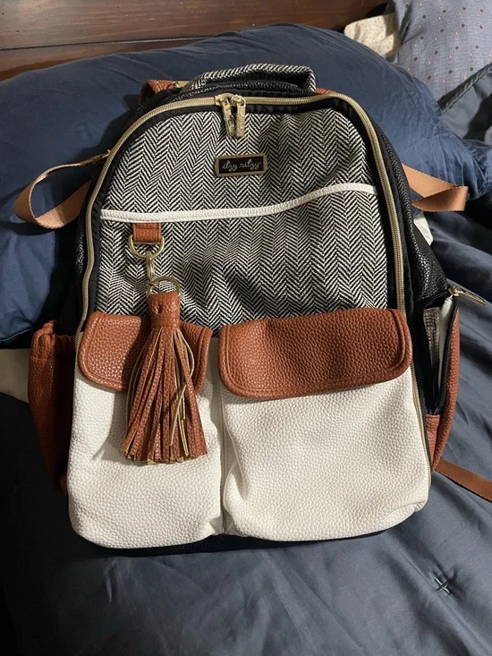Itzy Ritzy Boss Plus Herringbone,White, black & Brown Diaper Bag Backpack