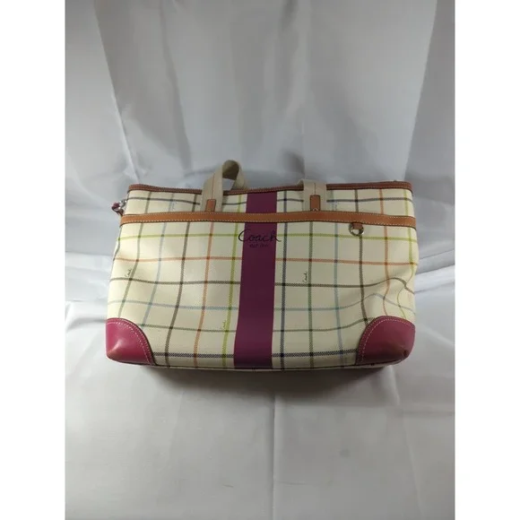 COACH Tattersall Multicolored Coated Canvas Diaper Bag Fl4792 See Pictures