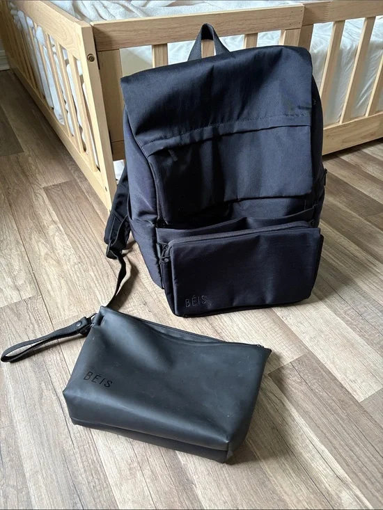 BEIS ultimate diaper backpack with Matching Pouch - black