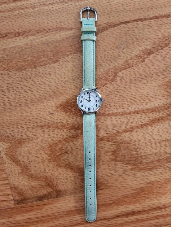 Timex Indiglo WR 30m Mint Green Leather Strap Watch with Silver Case
