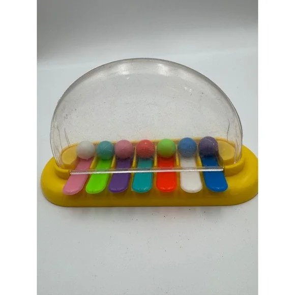 Vintage Rainbow Pop Up Ball Dome Toy Yellow Base Made in Hong Kong Retro Sensory