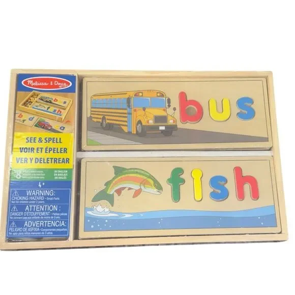 Melissa & Doug Wooden See & Spell Wooden Kids Learning Puzzle Toy. NEW.