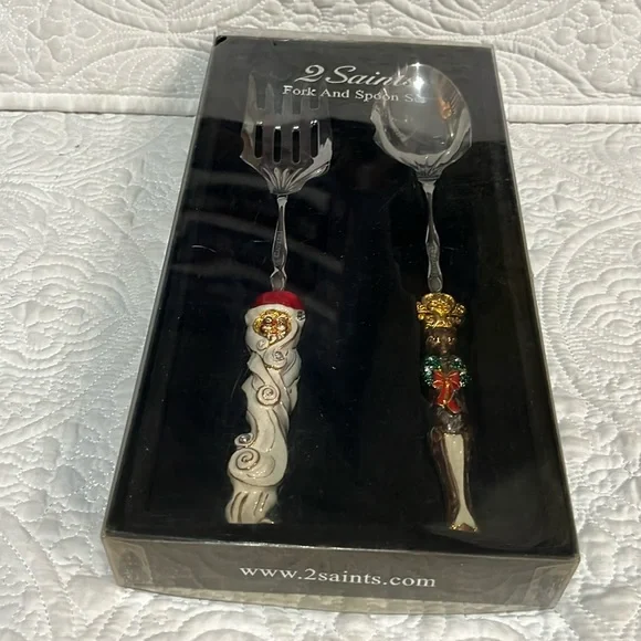 2‎ Saints fork and spoon holiday set, new