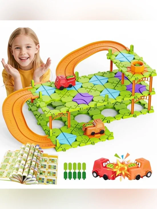 Modular Kids Race Track Building Set - Green & Orange