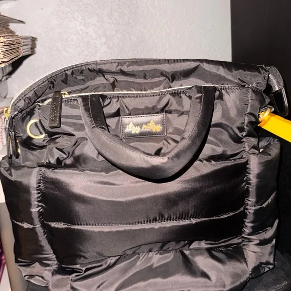 Itzy Ritzy Black Quilted Bag with Gold Accents