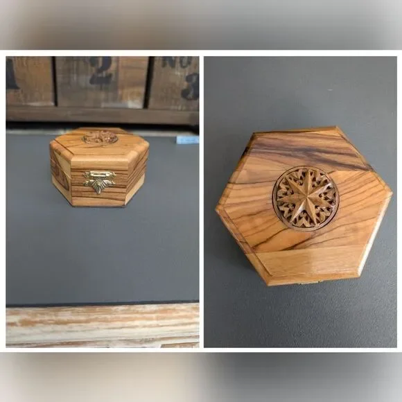 Olive Wood 7 Point Star Trinket Box, Made In Bethlehem