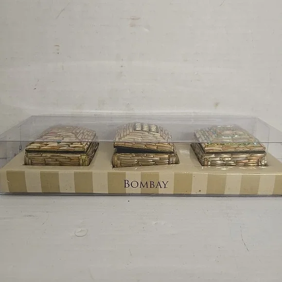 Bombay Mosaic Jeweled Rhinestone Trinket Box Jewelry Keepsake ~set Of 3
