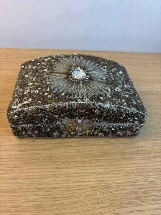 Silver Sequin/Glass Beaded Trinket Box‎