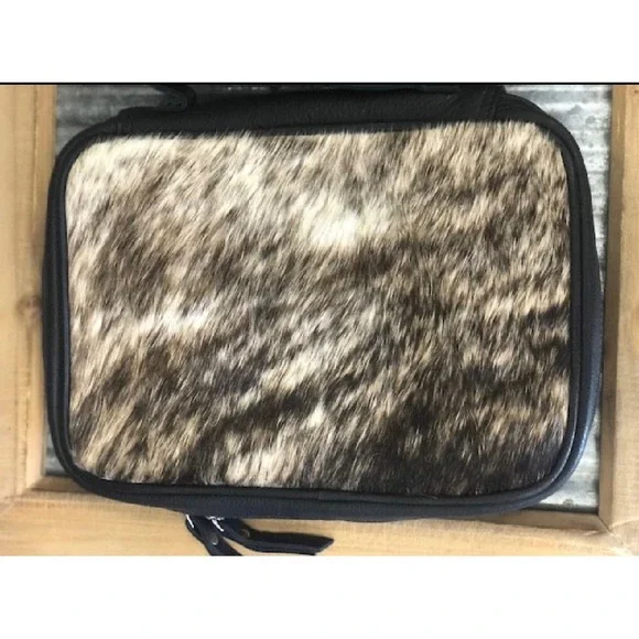 Jewelry Cowhide Travel‎ Case Organizer Black Leather Blue FeltLiner New