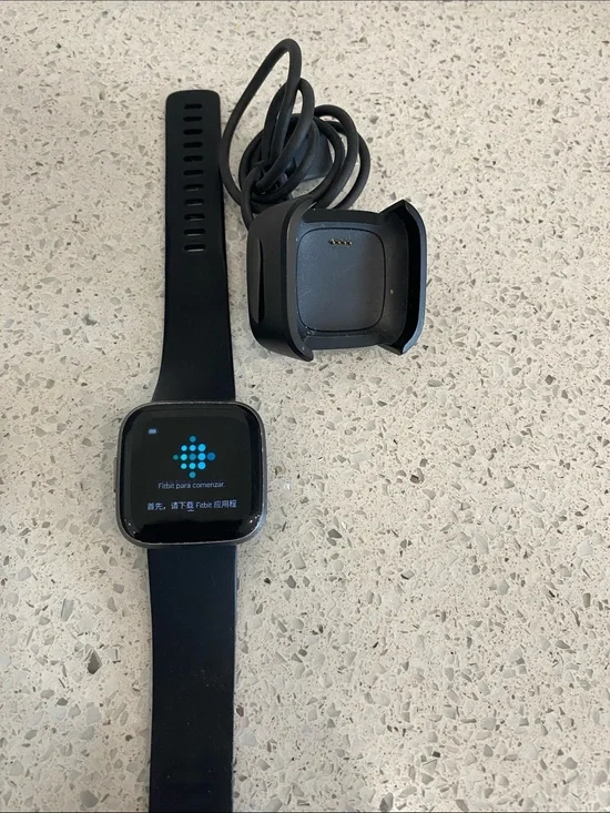 fitbit Versa Series Black Square Smartwatch with Charger