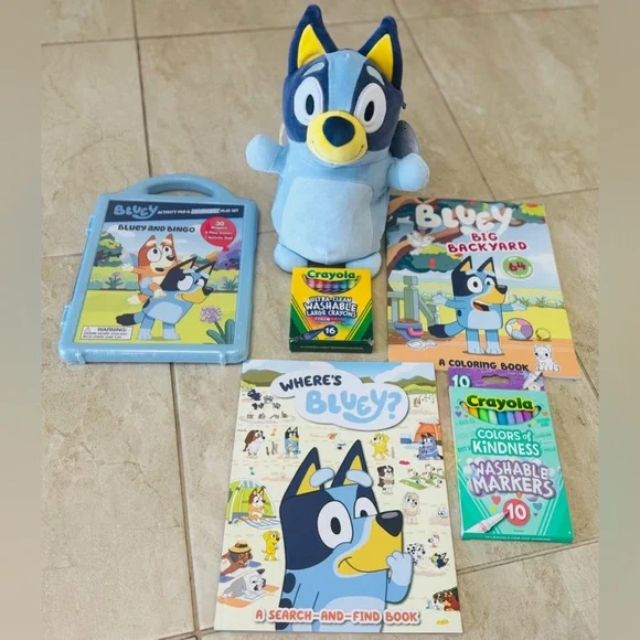 Bluey Plush, Where's Bluey Activity Book, Magnetic Play Set, Crayons,