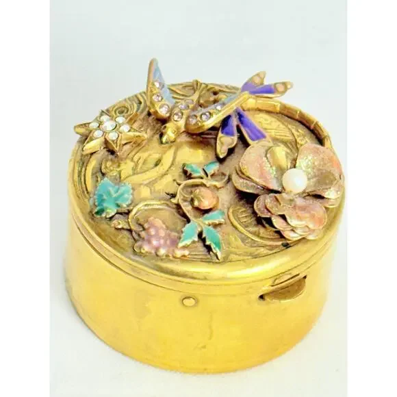 Kirks Folly Multicolor Ornate GoldTone Floral Art Nouveau Style Trinket Box