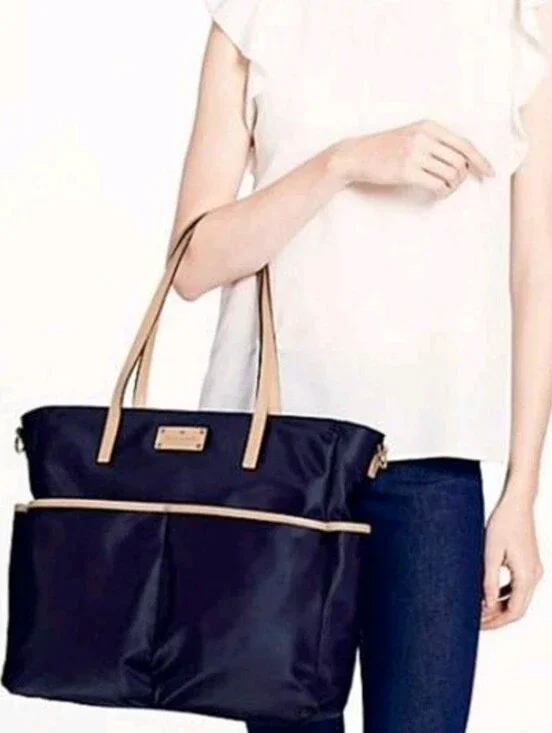 Kate Spade Black And Pink Nylon Tote Kennedy Park Honey Baby Bag Leather Straps