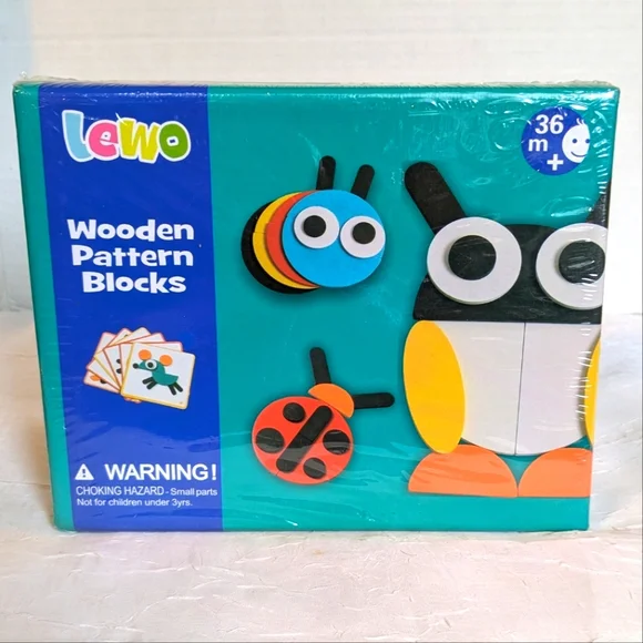 NEW Lewo Wooden Pattern Blocks Animals Toddler Preschool Educational Toy Colors