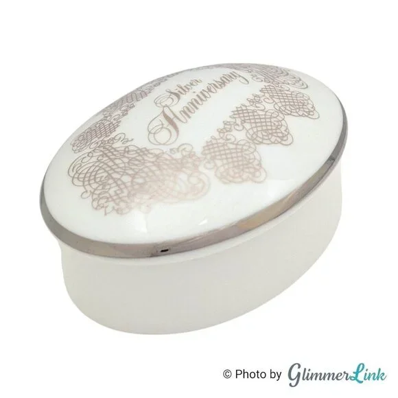Vintage House of Goebel 25th Silver Anniversary Porcelain Trinket Jewelry Box
