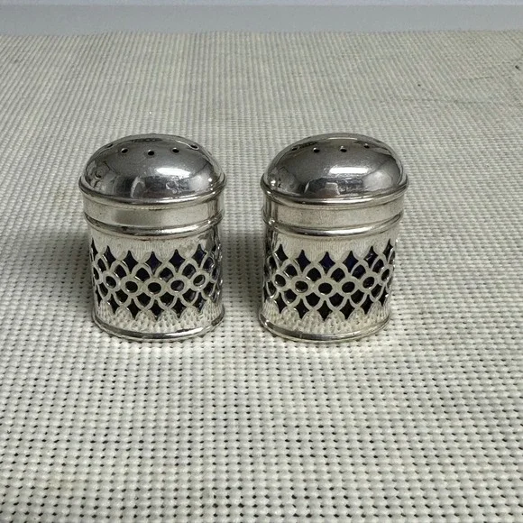 EPNS Electroplated Nickel Silver England Mini Shakers Cobalt Blue Glass