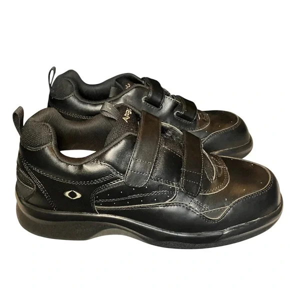Apex G8010M Mens Walking Shoes Black Leather Double Strap X-Wide Size 12.5